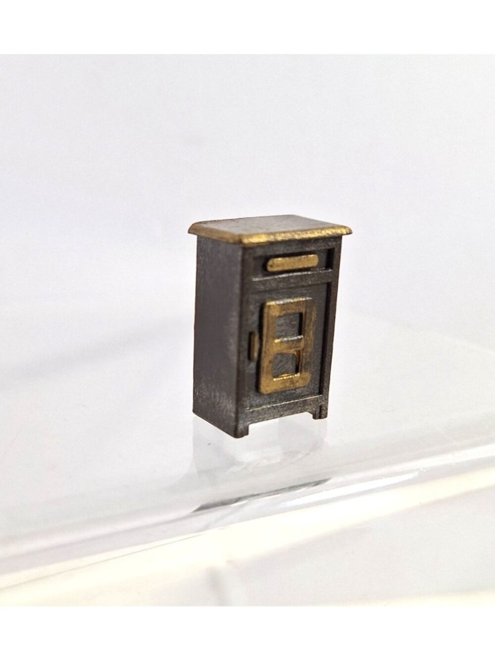Mini Dollhouse Furniture Ice Box Hutch Brown Gold Micro Dresser Vintage - Picture 2 of 11